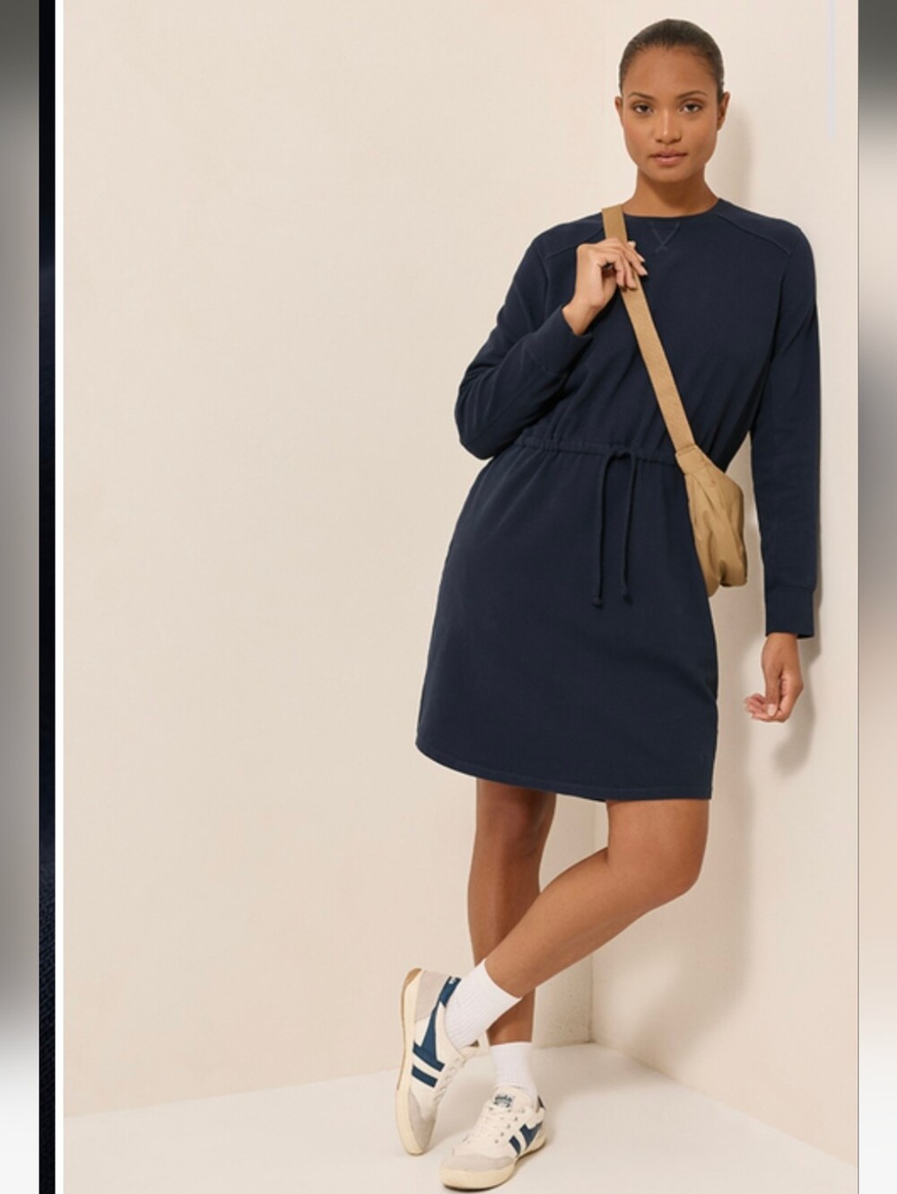 Pact Navy Organic Cotton Long-Sleeve Drawstring Sweatshirt Dress With Pockets M